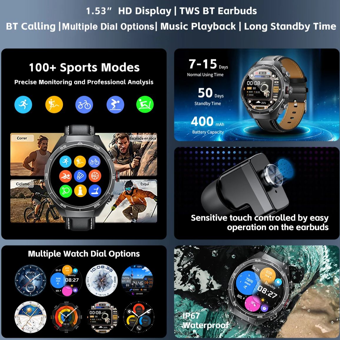 NFC Headset Smart Watch 2 in 1 - Sports Earphone Hook ulasan dan harga